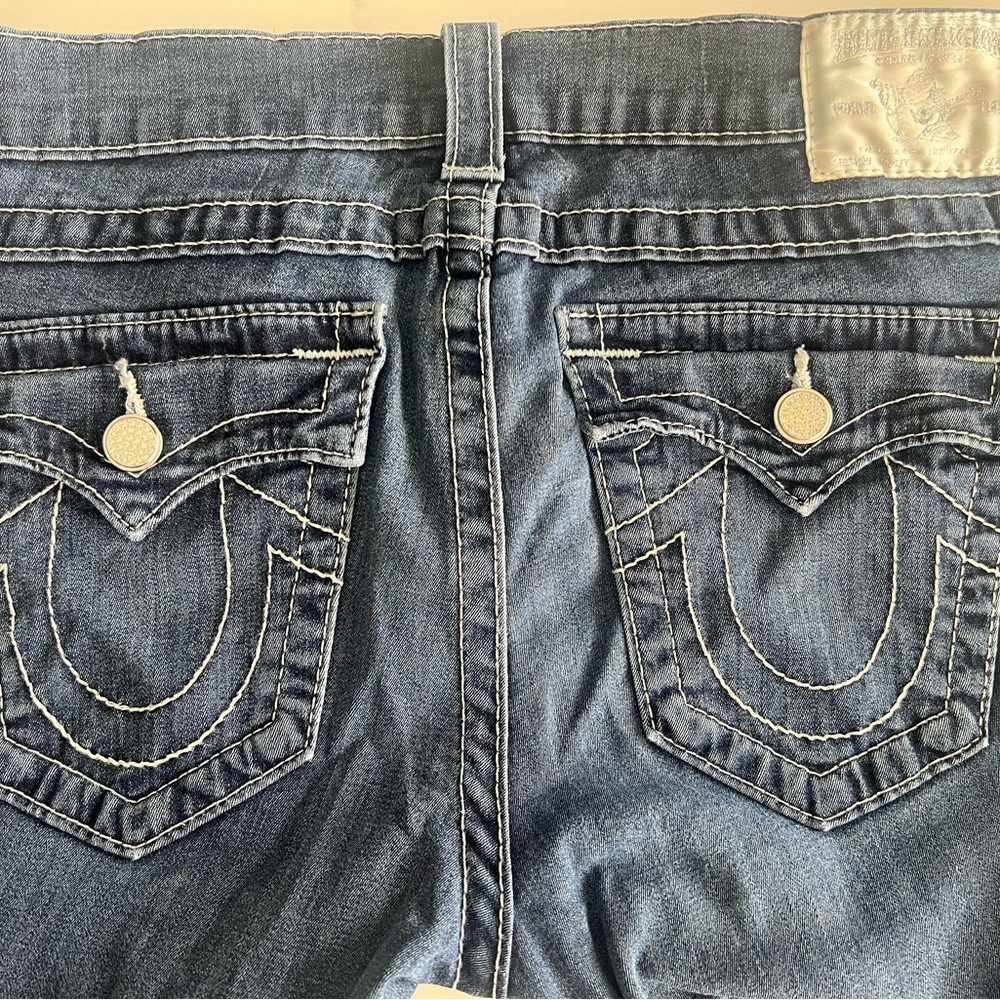 True Religion Distressed Denim Jeans in Faded Blue
